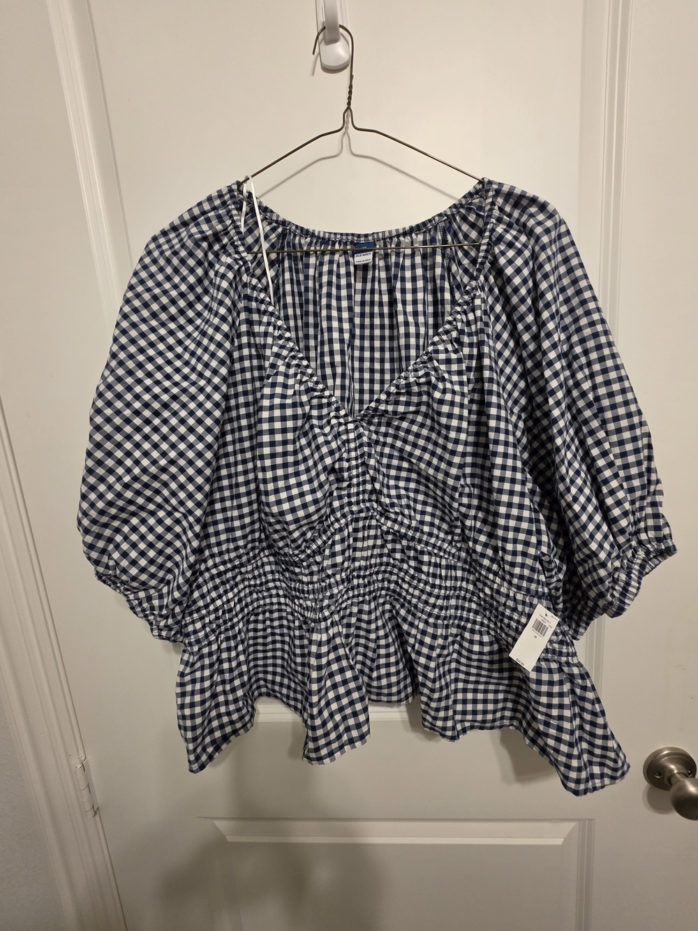 Old Navy Navy and White Gingham Peplum Top
